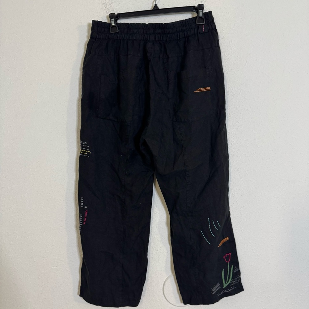Johnny Was Black Cropped Embroidered Drawstring Pants - Picture 5 of 6